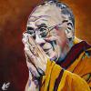 Dalai Lama (2024), 12" x 12", acrylic on repurposed canvas
