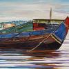 Boat Moored on Tonle Sap, 12" x 24", acrylic on canvas