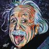 Albert Einstein with his tongue sticking out, 16" x 16", acrylic on canvas